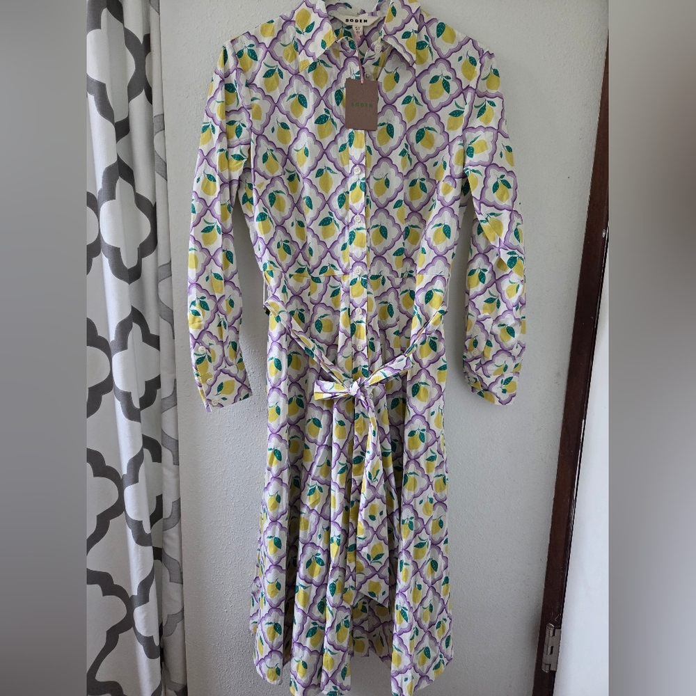 Boden Amy Cotton Midi Shirt Dress -Lavender, Lemon Grove Small 6p